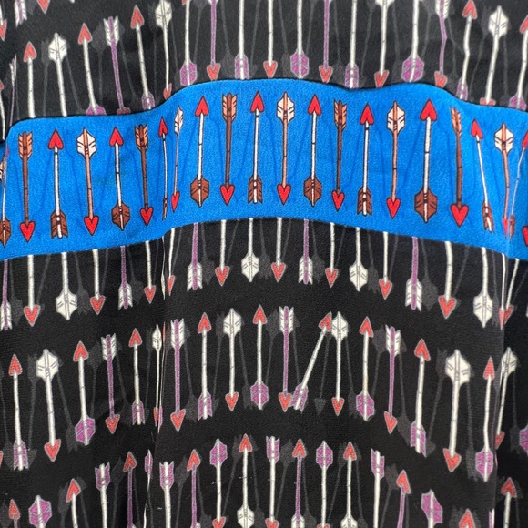 BCBG MAXAZRIA Black Arrow Print Size 6 Mini Dress Whimsigoth Skater Boho Chic - Picture 4 of 14